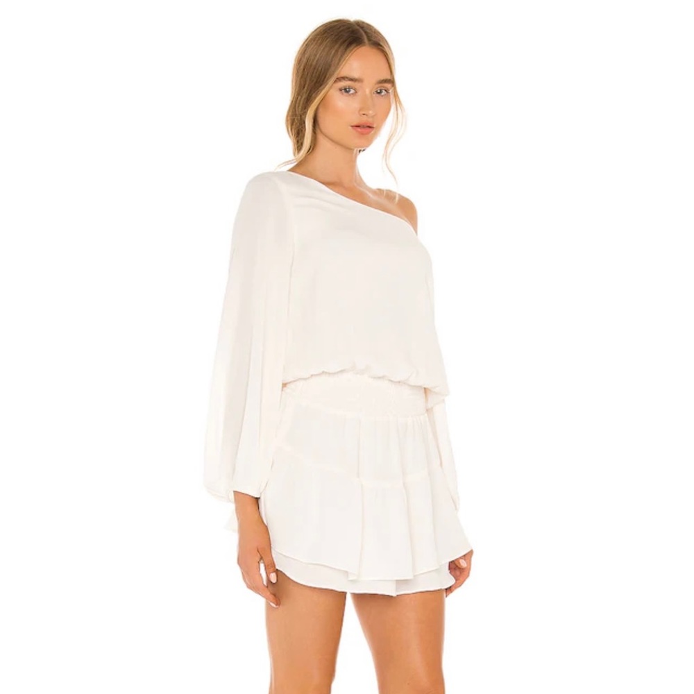 One Shoulder Ruffle Skirt Dress in Cream